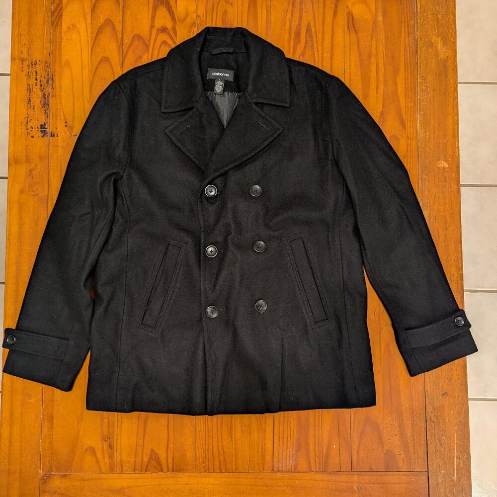 Women’s Claiborne Pea Coat – Size Large – Black – Three-Button Closure